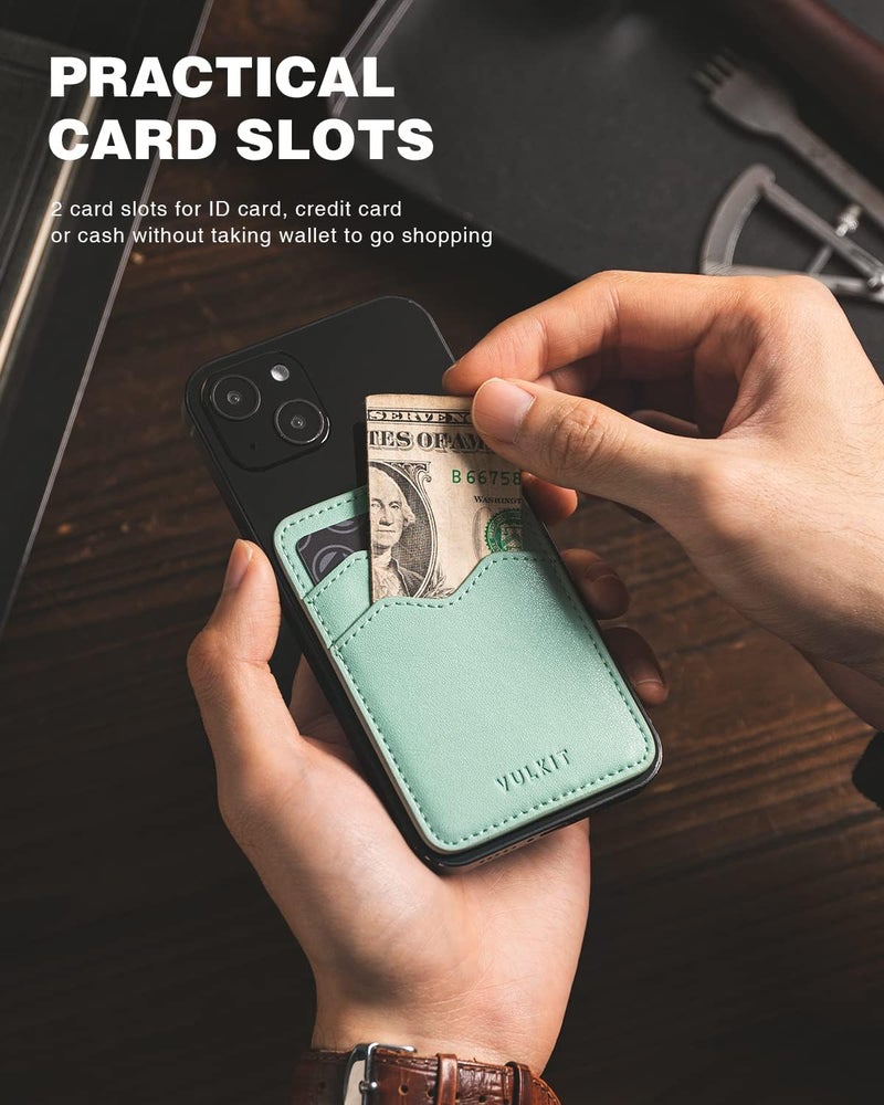 VULKIT Stick on Card Holder Compatible for iphone Leather Cell Phone Wallet Credit Card Case Strong Sticker for Women - Image 2